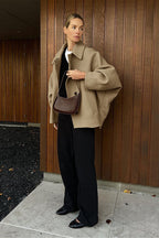 Brown Oversized Batwing Sleeve Button Front Coat
