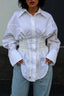 Double Ruched Tie Waist Slim Relaxed Fit Long Sleeve Blouse