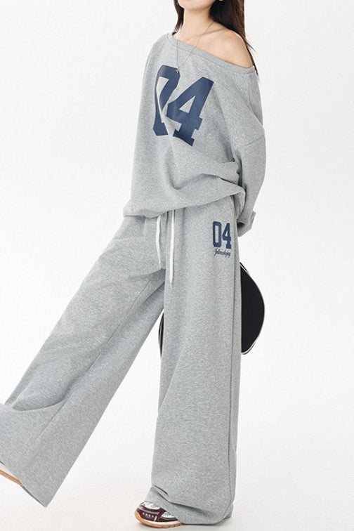 American Vintage Letter Print Off Shoulder Activewear Set Main image