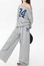 American Vintage Letter Print Off Shoulder Activewear Set