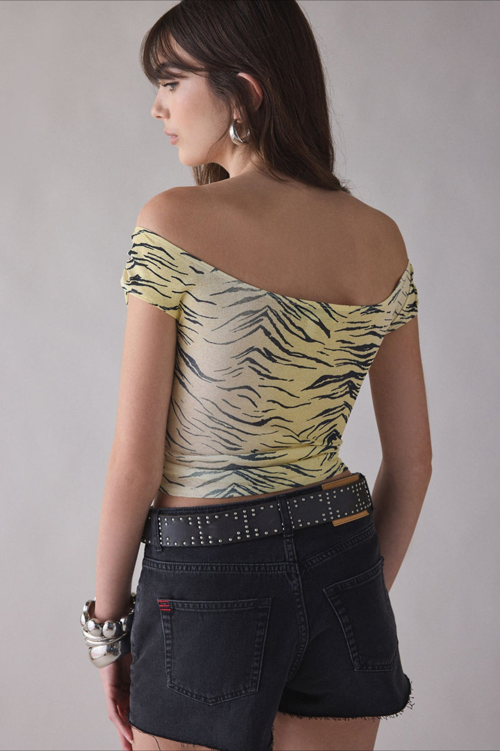 Printed One-Shoulder Ruched Crop Top