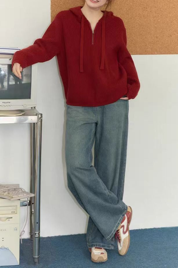 Drawstring Hooded Knit Sweater Secondary image