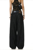 Rhinestone Letter Print Barrel Leg Jeans