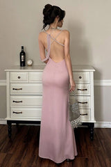 Asymmetrical Neck Satin Cowl Mermaid Gown Silk Dress