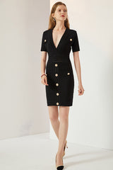 Sleeve V-Neck Bodycon Knit Sweater Dress