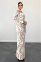Square Neck Lace Long Sleeve Maxi Dress