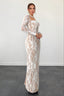 Square Neck Lace Long Sleeve Maxi Dress