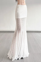 Sheer Lace Mermaid Slit Maxi Skirt