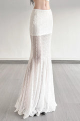 Sheer Lace Mermaid Slit Maxi Skirt