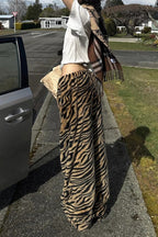 Tiger Print Fleece Drawstring Wide Leg Pants