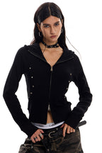 Rivet Trim Fitted Zip Up Hoodie