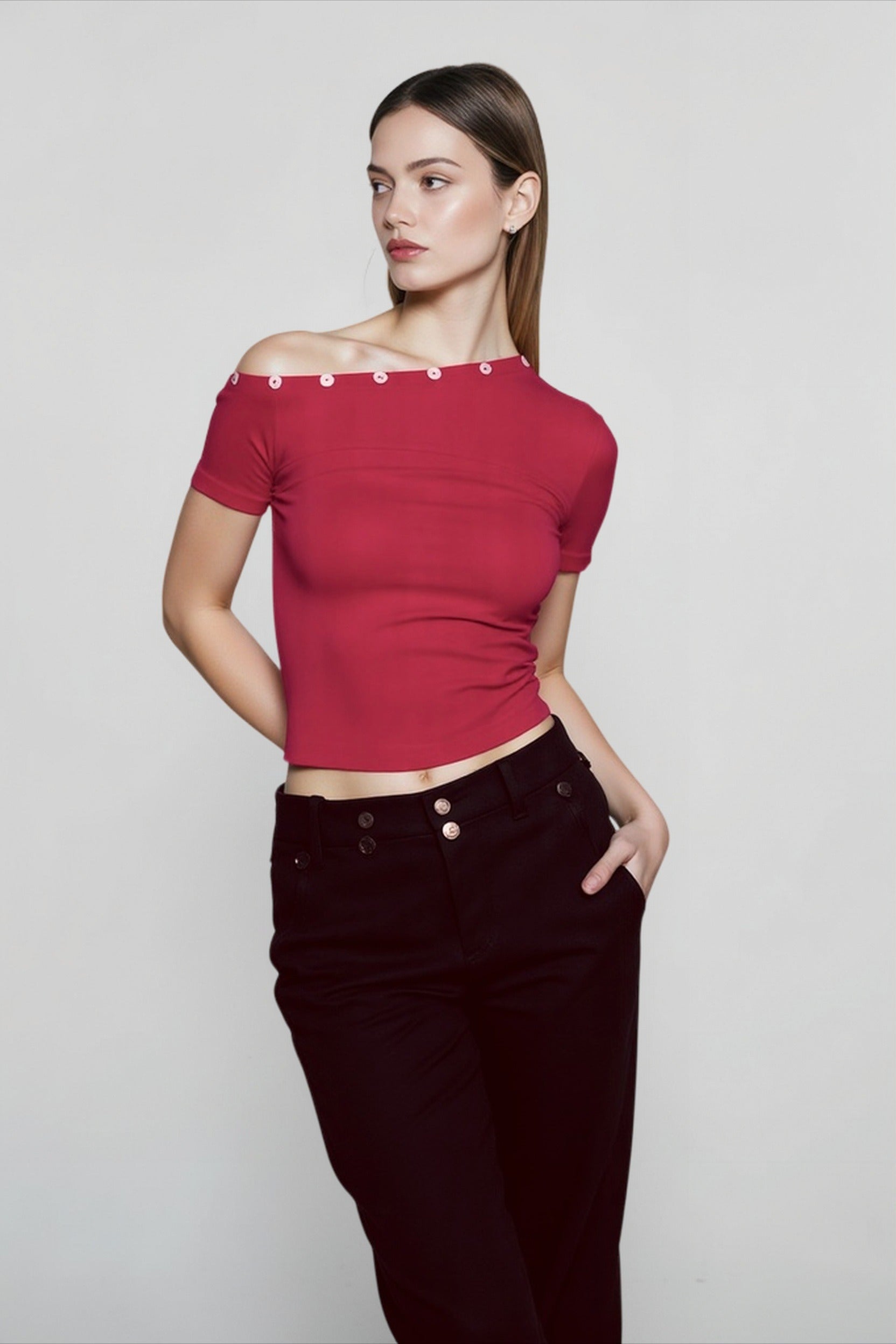 Off Shoulder Cinched T-shirts Main image