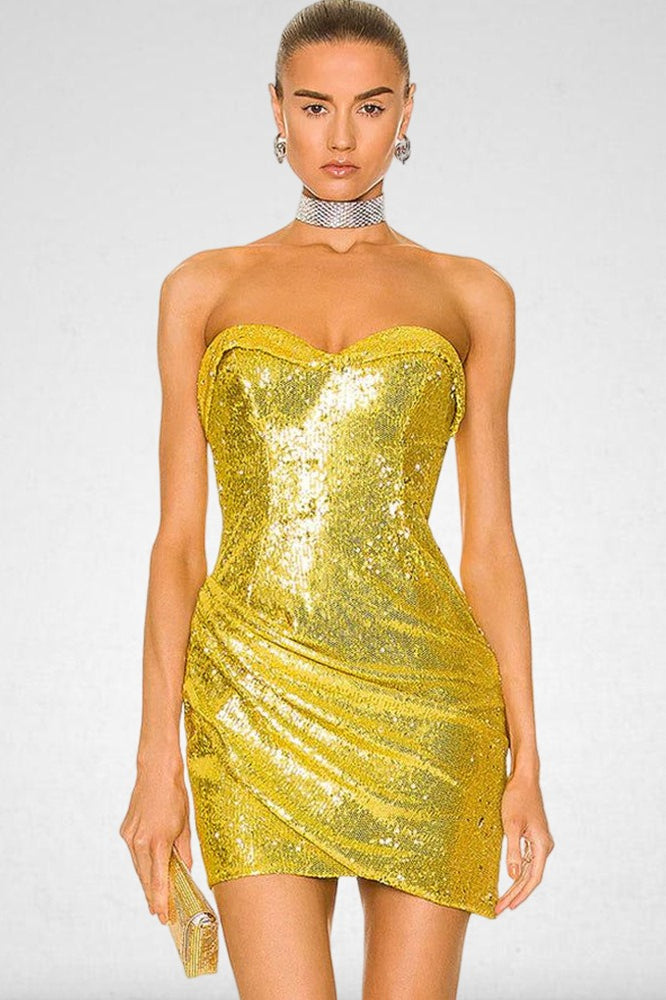 Slim Backless Sequin Strapless Ruched Sequin Dress Main image