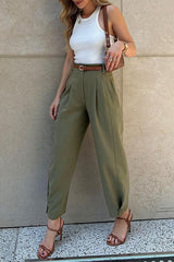 Solid Color High Waist Cropped Suit Pants