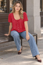 Lace Trimmed Tie Front Blouse