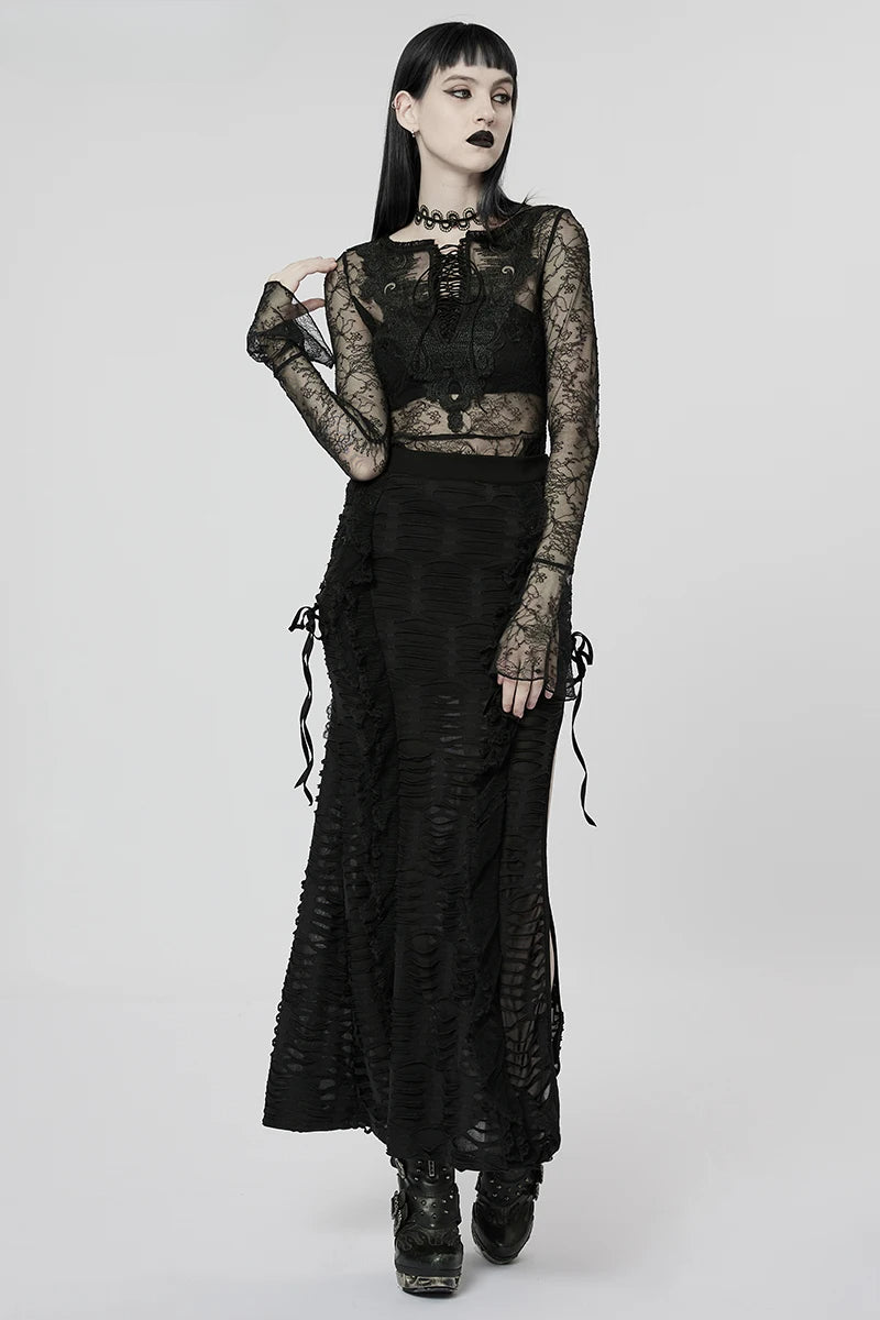 Women's Gothic Gorgeous Wavy 3D Lace  Long Dark Style Fashion Personality Skirt Main image