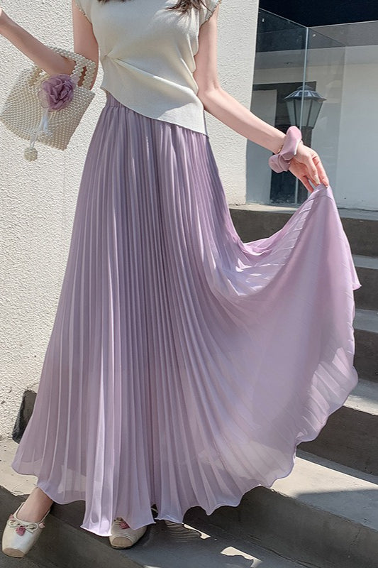 Chiffon Pleated Flowing Maxi Skirt Main image