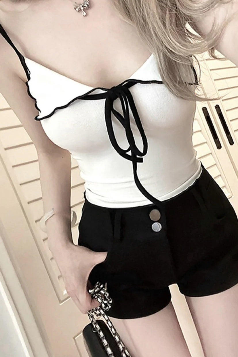 Bow Collar Color Block Halter Cami Top Secondary image