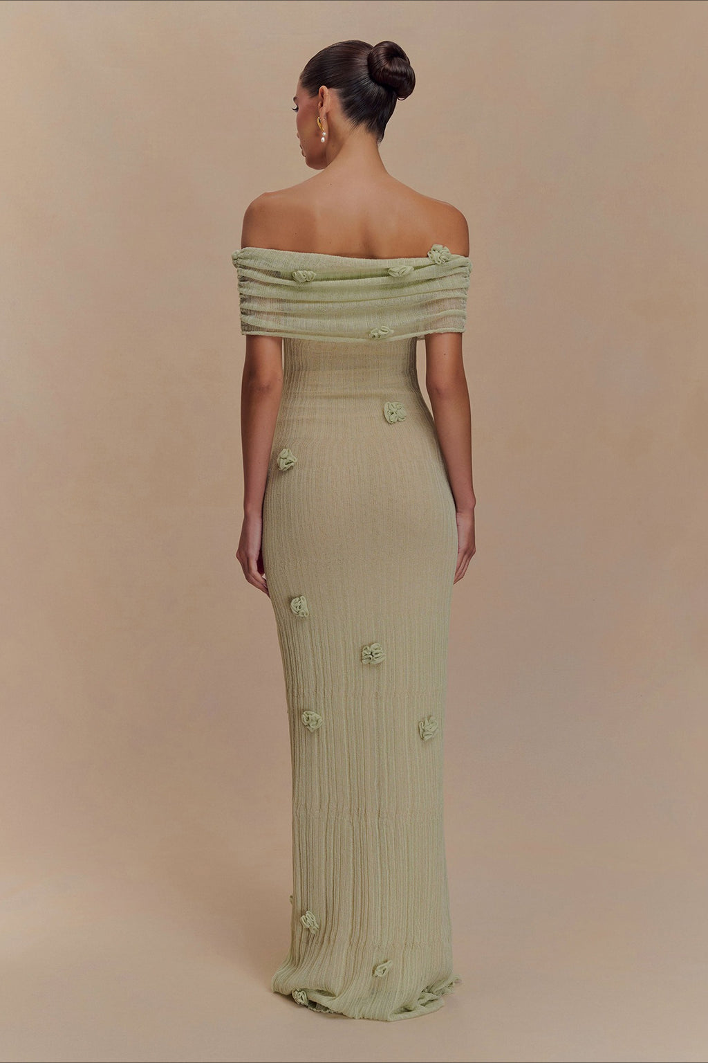 Floral Applique Off Shoulder Knit Maxi Dress