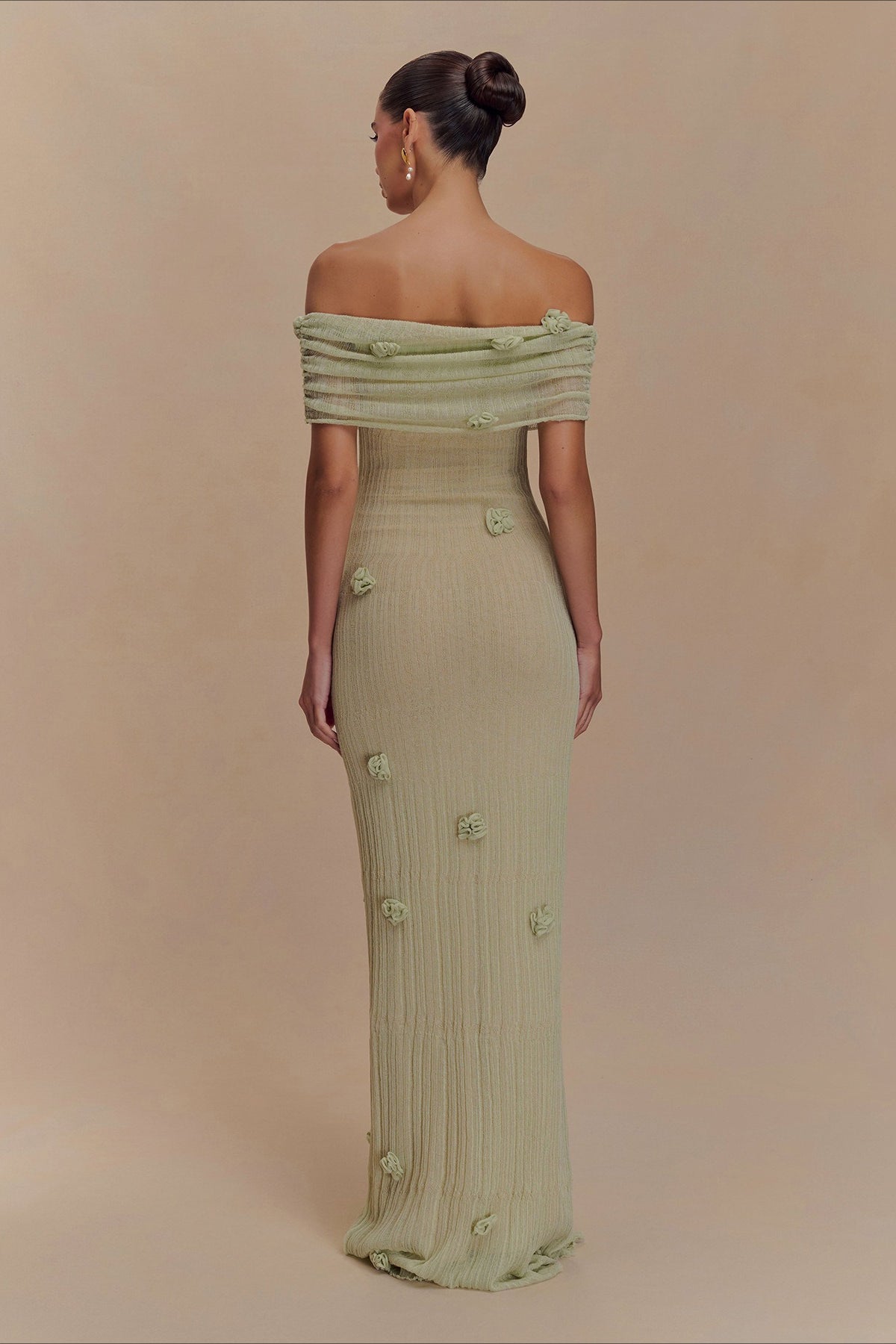 Floral Applique Off Shoulder Knit Maxi Dress