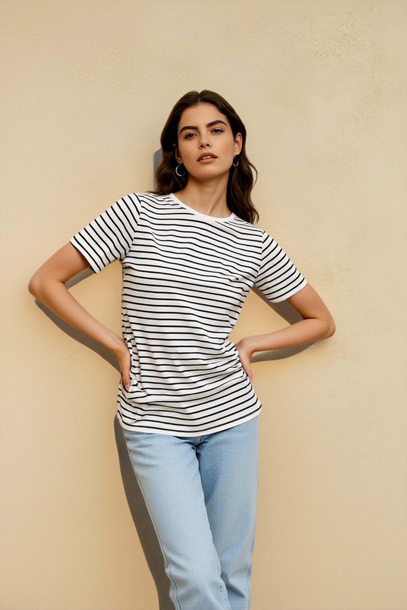 Black White Stripe Basic T-shirts Main image