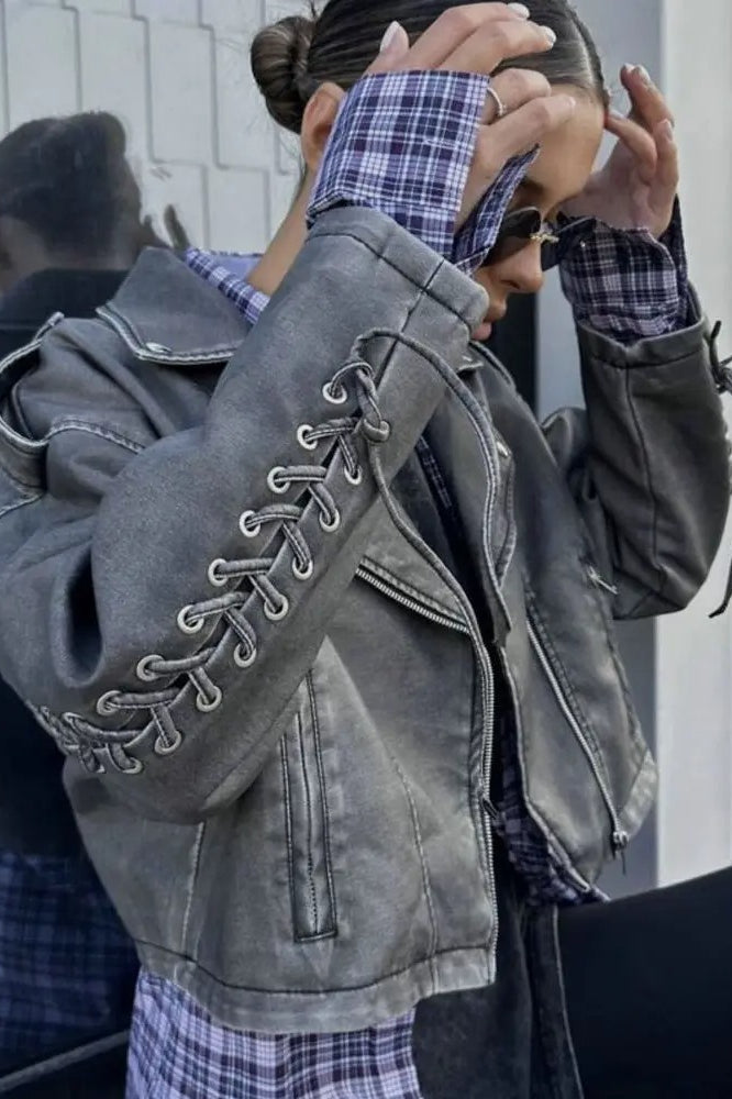 Washed PU Moto Biker Jacket Main image