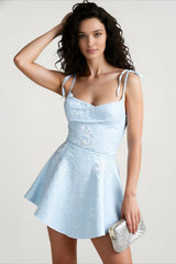 Tie-Waist Backless Cowl Neck Birthday Dress