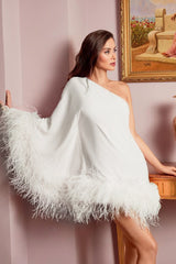 One-Shoulder Cape Mini Party Dress