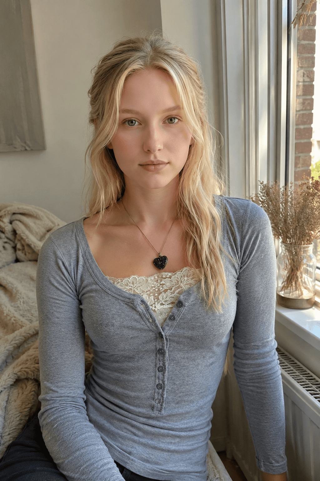 Patchwork Lace Buttoned Long Sleeve Tee Secondary image