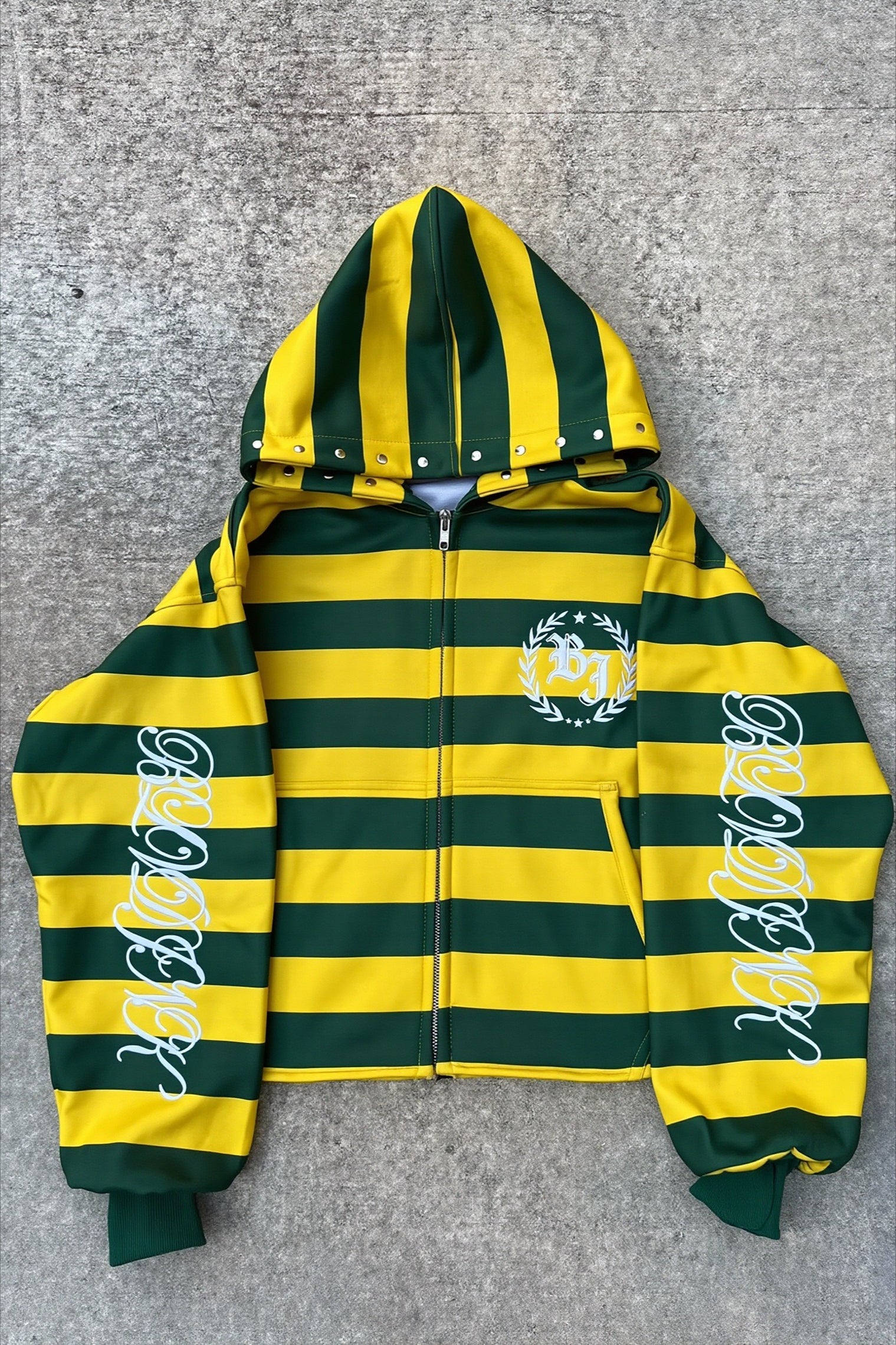 Green Yellow Striped Graphic Zip Hoodie Secondary image
