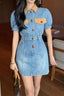 Color Block Waist Cinch Denim Dress