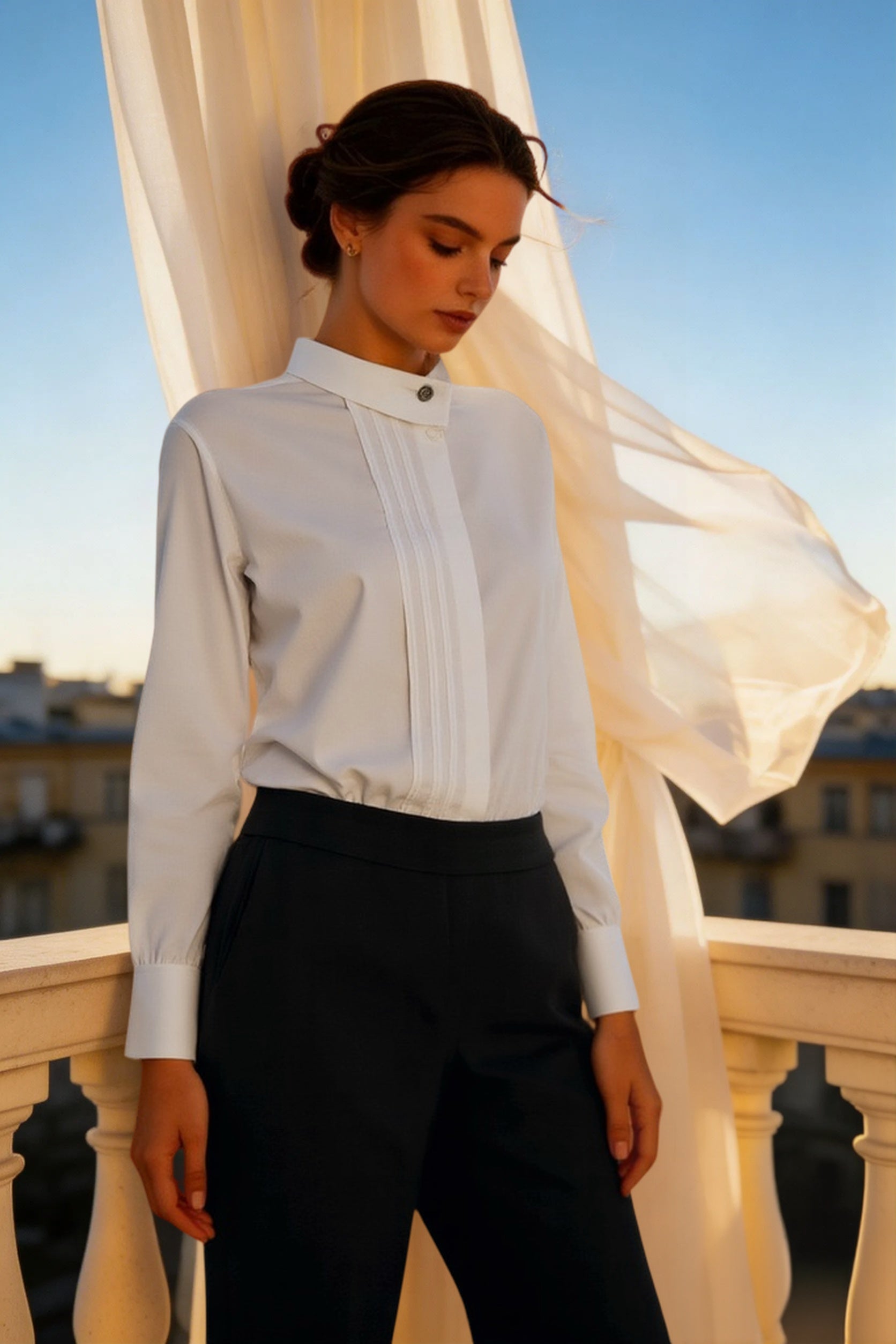 French Linen Unique Collar Blouse Main image