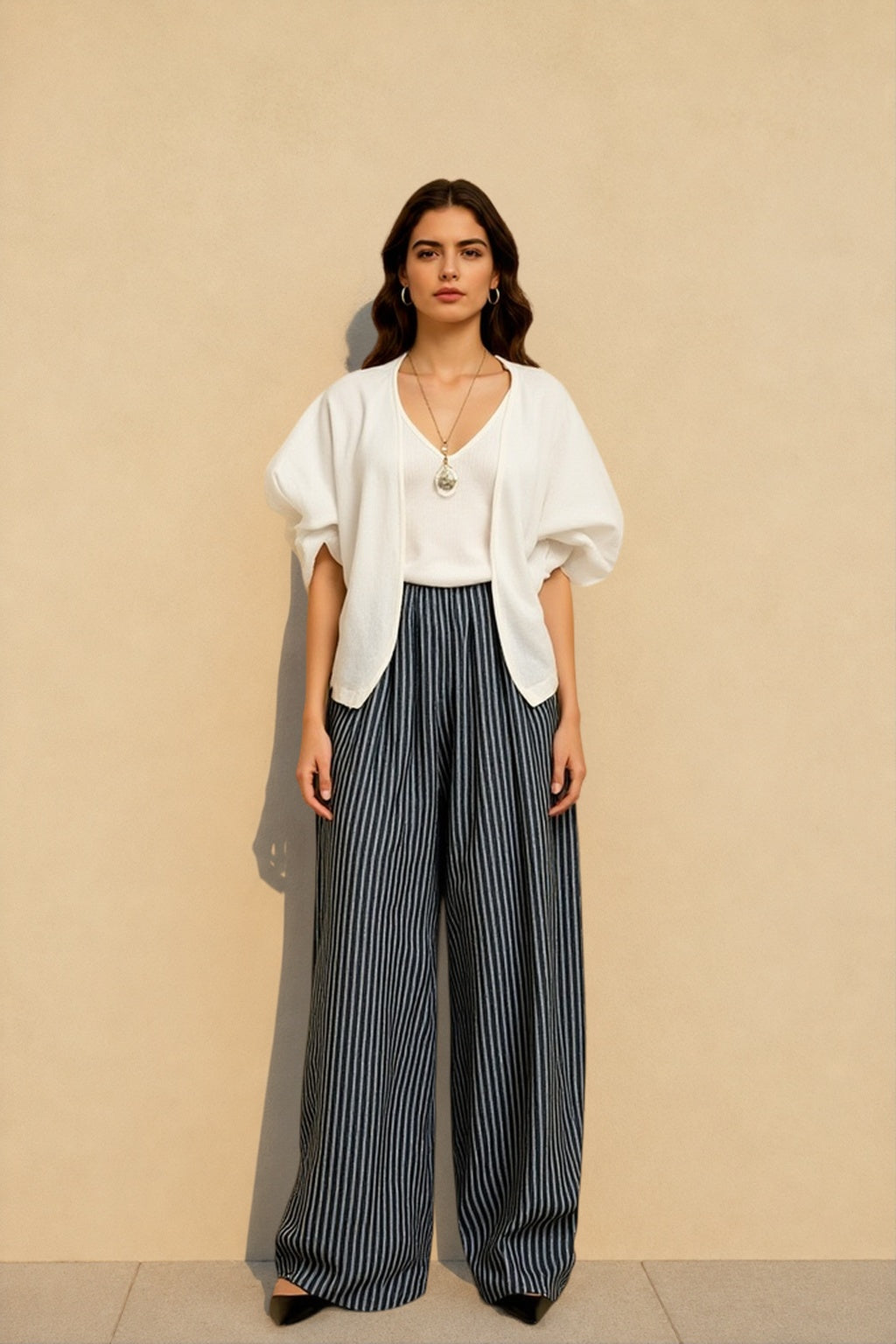 Striped High Waisted Wide Leg Straight Pants Main image