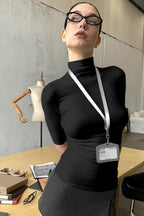 Solid Turtleneck Short Sleeve T-Shirt