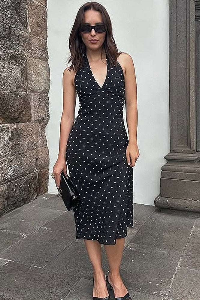 Polka Dot Halter Backless Maxi Dress Secondary image