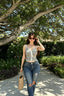 Bow Collar Color Block Halter Cami Top
