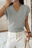 Deep V Solid Knit Short Sleeve Sweater