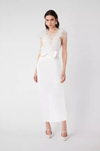 Ostrich Feather Trim Gown Prom Dress