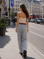 Stripe Plaid Panel Double Waist Wide Leg Pants