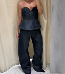 Denim Tube Blazer Pant Suit