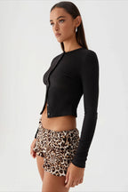Curved Hem Button Front Knit Top