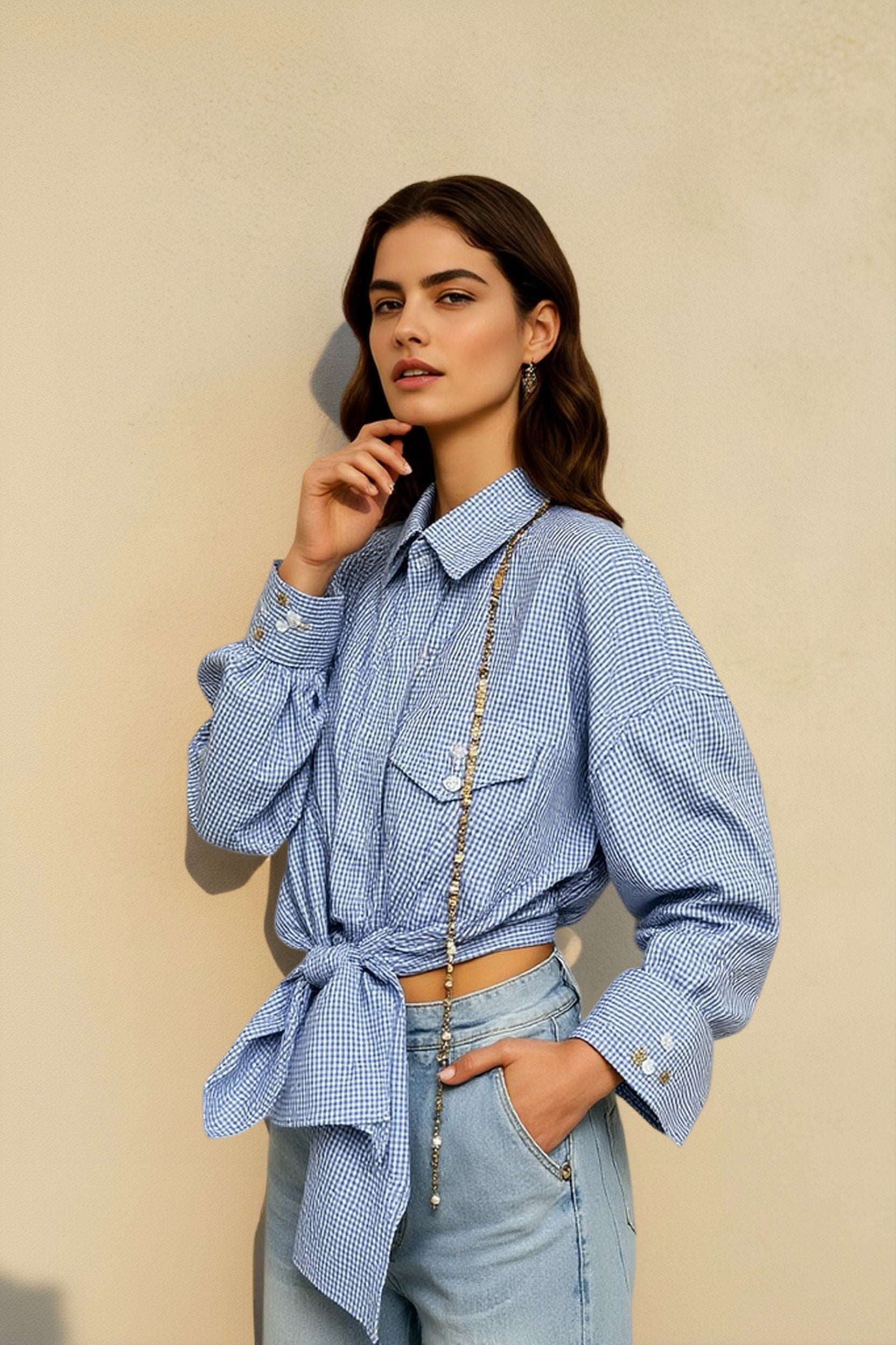 Back Stripe Button Detail Blouse Main image