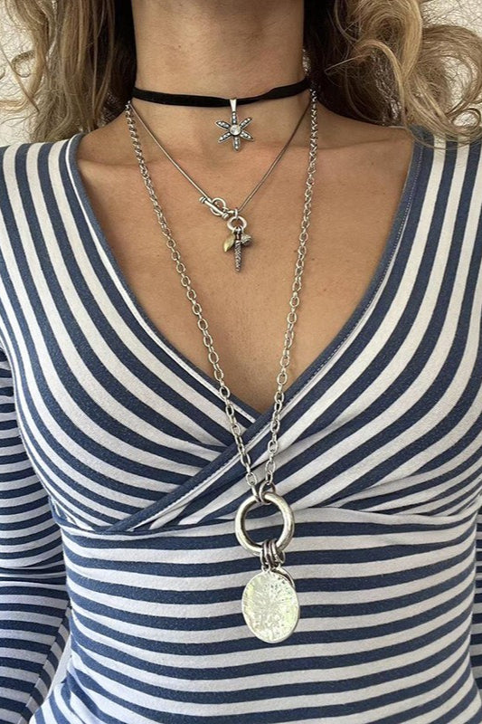 Vintage Stripe V Neck Cropped Long Sleeve Top Secondary image