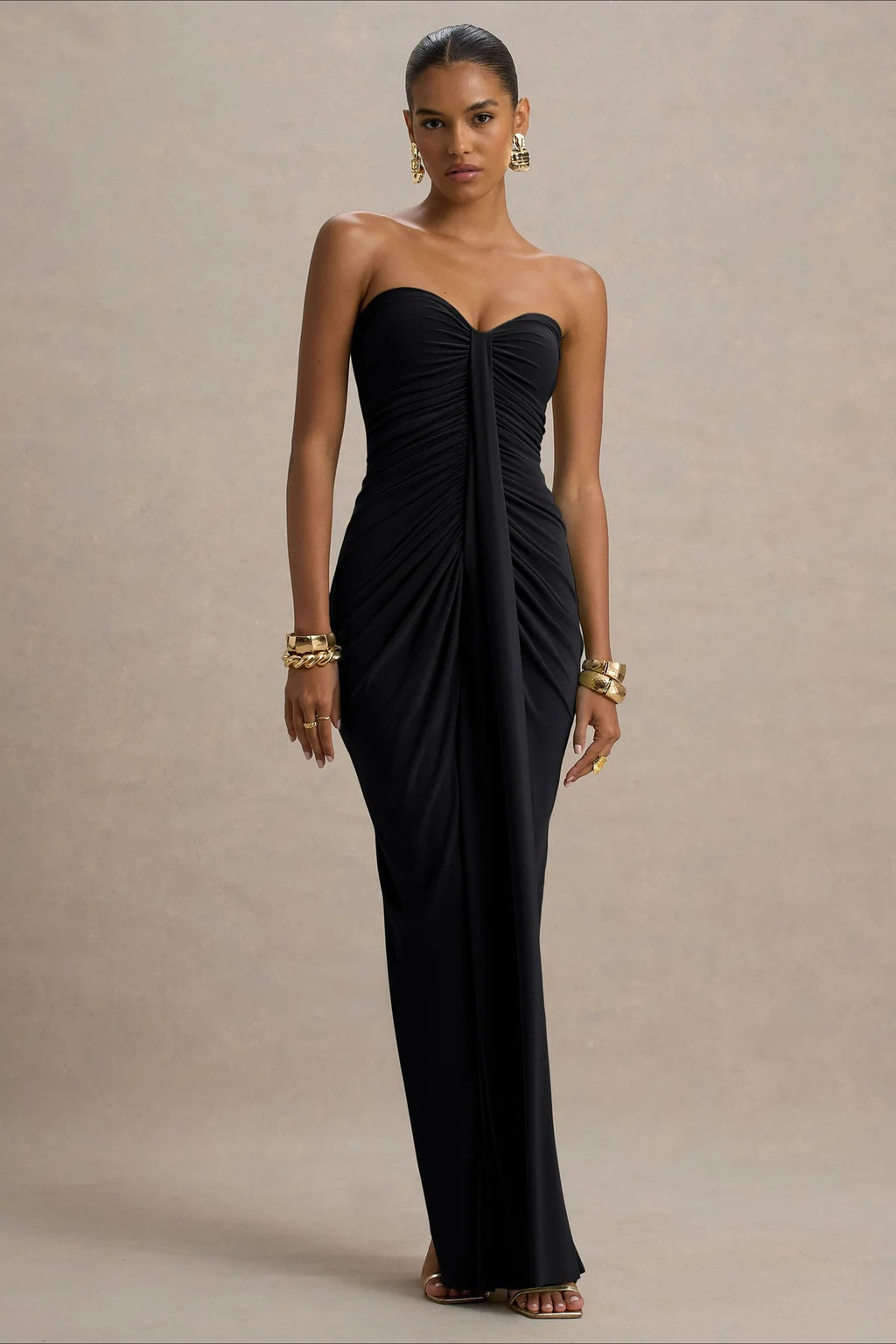 Ruched Strapless Bodycon Y2K Maxi Dress