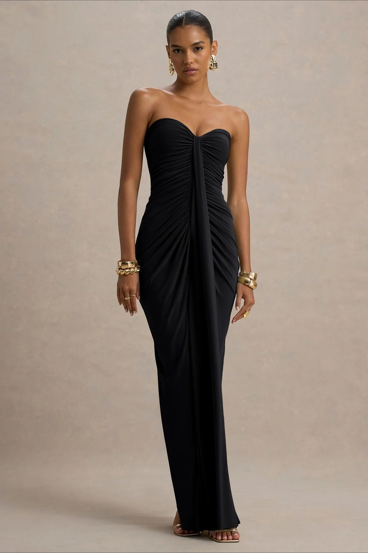 Ruched Strapless Bodycon Y2K Maxi Dress