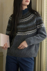 Fair Isle Wool Crewneck Knit Top
