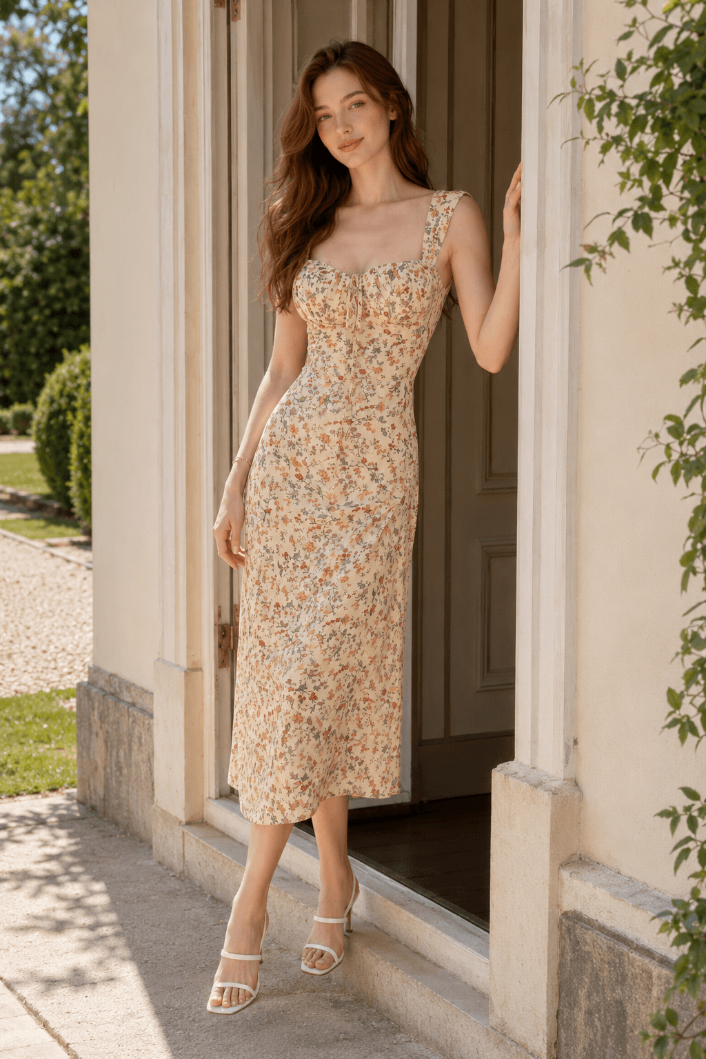 Stretch Square Neck Waist Strap Floral Dress Secondary image
