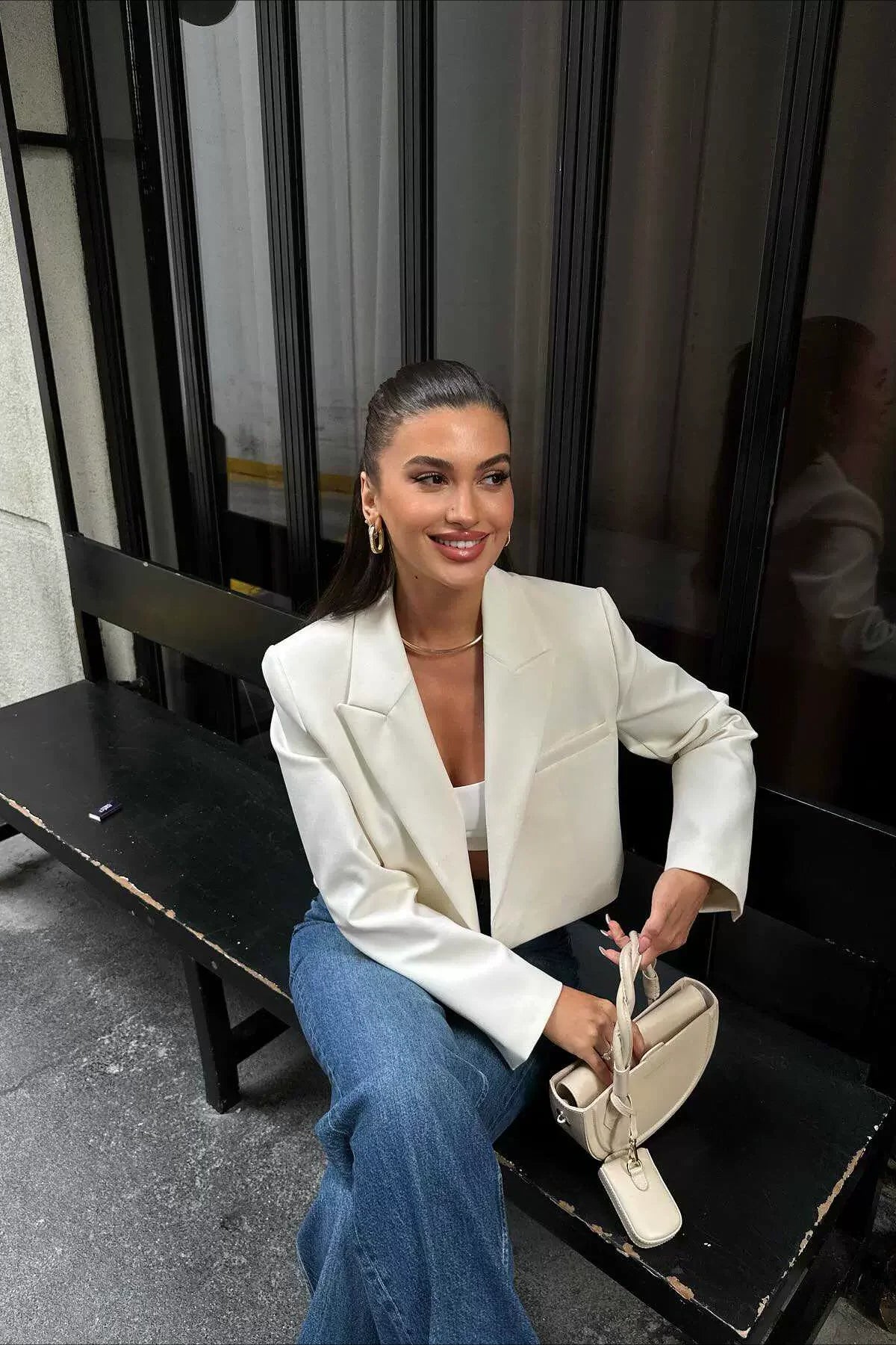 Solid Open Front Short Blazer Secondary image