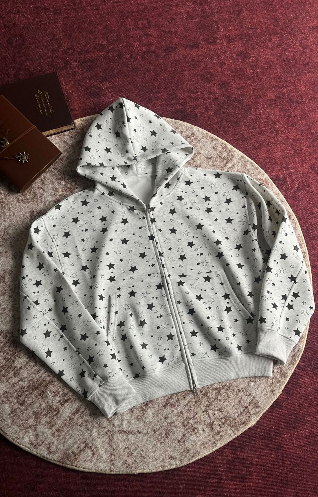 Allover Star Print Relaxed Fit Zip-Up Hoodie Secondary image