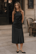 Black Satin Sleeveless Slip Dress